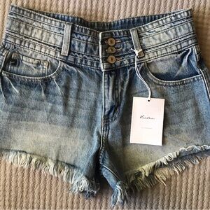 KanCan Light Wash Frayed Hem Jean Shorts
